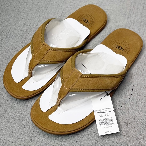 UGG Seaside Suede & Sherpa Flip Flop Sandal Tasmania Tan Sandals Nwt 11 - Picture 4 of 10